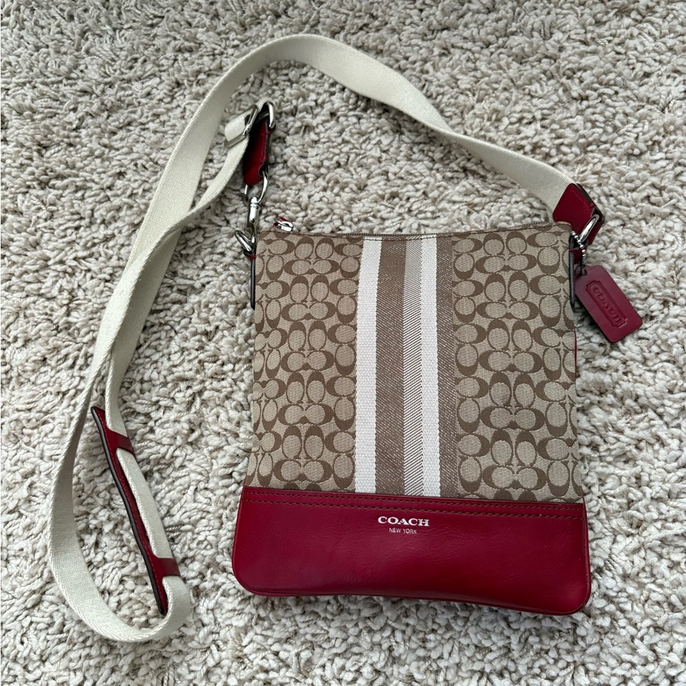 Coach Signature Red and Tan Crossbody Bag